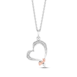 Disney Treasures The Aristocats Diamond Accent Heart Necklace Sterling Silver & 10K Rose Gold 19"