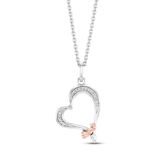 Disney Treasures The Aristocats Diamond Accent Heart Necklace Sterling Silver & 10K Rose Gold 19"