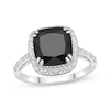 Thumbnail Image 1 of Cushion-Cut Black Onyx & White Lab-Created Sapphire Ring Sterling Silver