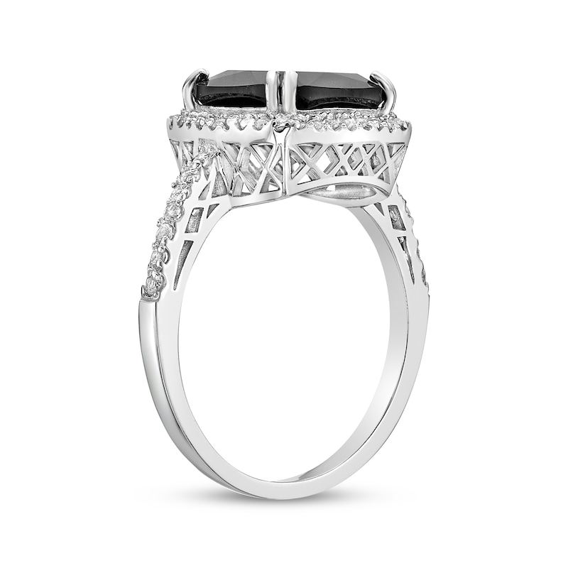 Main Image 2 of Cushion-Cut Black Onyx & White Lab-Created Sapphire Ring Sterling Silver