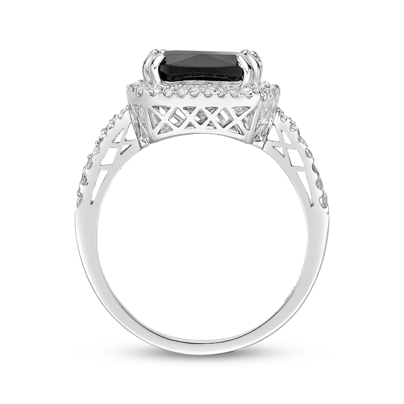 Main Image 3 of Cushion-Cut Black Onyx & White Lab-Created Sapphire Ring Sterling Silver