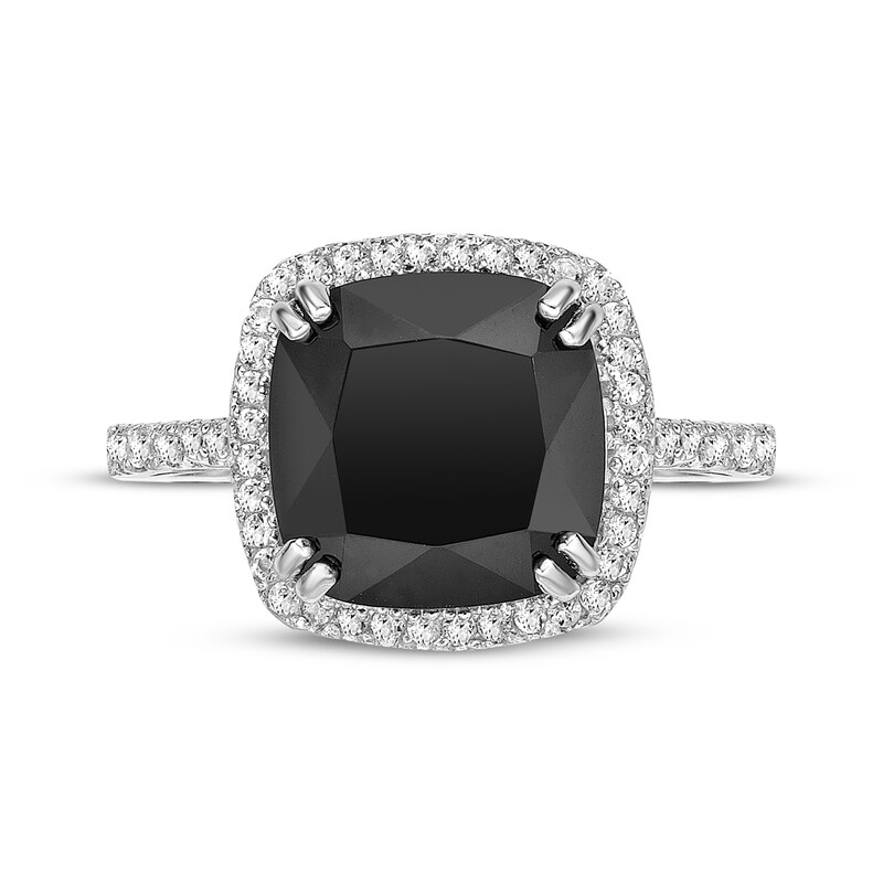 Main Image 4 of Cushion-Cut Black Onyx & White Lab-Created Sapphire Ring Sterling Silver
