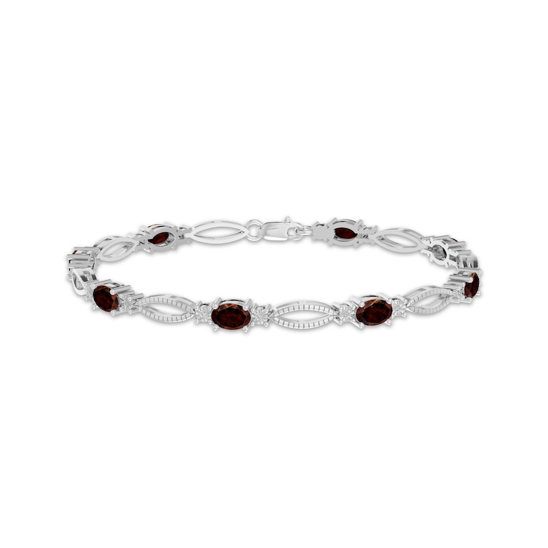 Main Image 1 of Oval-Cut Garnet & Diamond Accent Marquise Link Bracelet Sterling Silver 7.25"