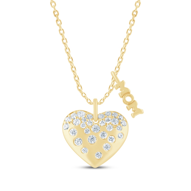 Main Image 1 of KAY Lab-Grown Diamonds Scatter Heart & "Mom" Charms Necklace 1/3 ct tw 10K Yellow Gold