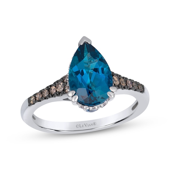 Le Vian Pear-Shaped Blue Topaz & Blue Sapphire Hidden Halo Ring 1/5 ct tw Diamonds 14K Vanilla Gold