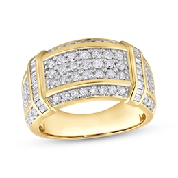 KAY Lab-Grown Diamonds Men's Round & Baguette-Cut Fashion Ring 1-1/2 ct tw 10K Yellow Gold