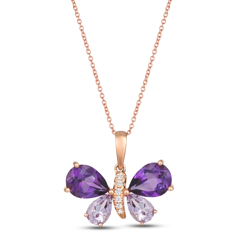 Main Image 1 of Le Vian Amethyst Butterfly Necklace 1/10 ct tw Diamonds 14K Strawberry Gold 18"