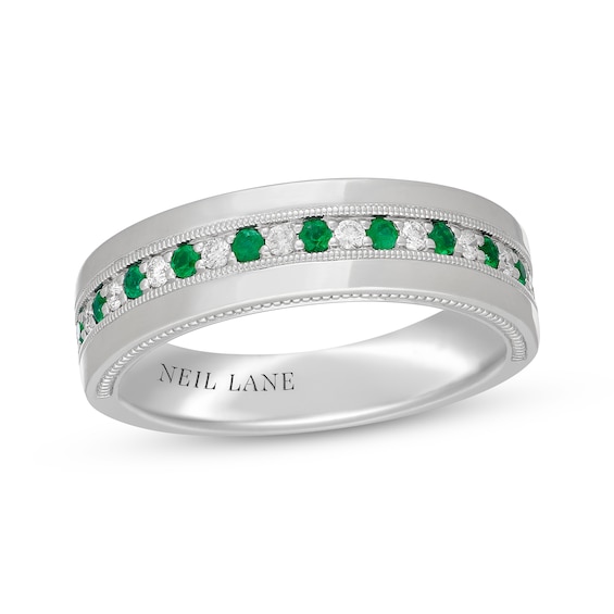 Neil Lane Men's Natural Emerald & Diamond Wedding Band 1/6 ct tw 14K White Gold