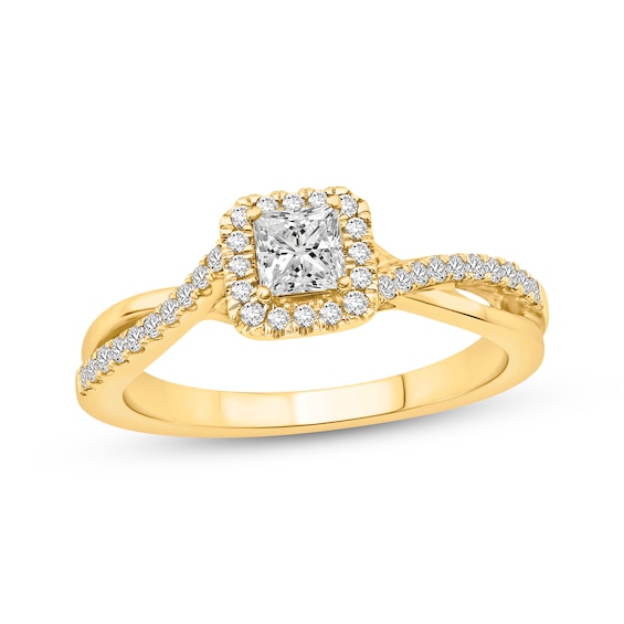Now + Forever Lab-Grown Diamonds Certified Princess-Cut Halo Engagement Ring 1/2 ct tw 14K Yellow Gold