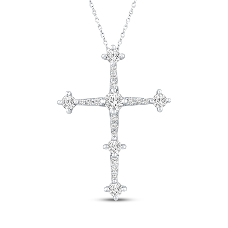 Main Image 1 of Milestones Lab-Grown Diamond Tapered Station Cross Necklace 1 ct tw 10K White Gold 18"