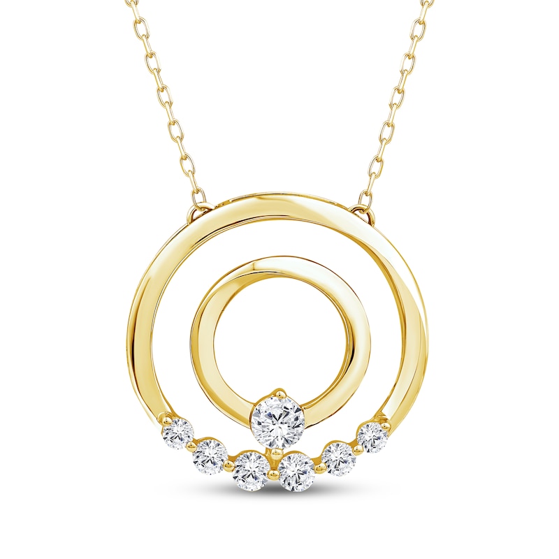 Main Image 1 of Mom + Me Lab-Grown Diamond Seven-Stone Double Circle Hoop Necklace 1/2 ct tw 10K Yellow Gold 18"