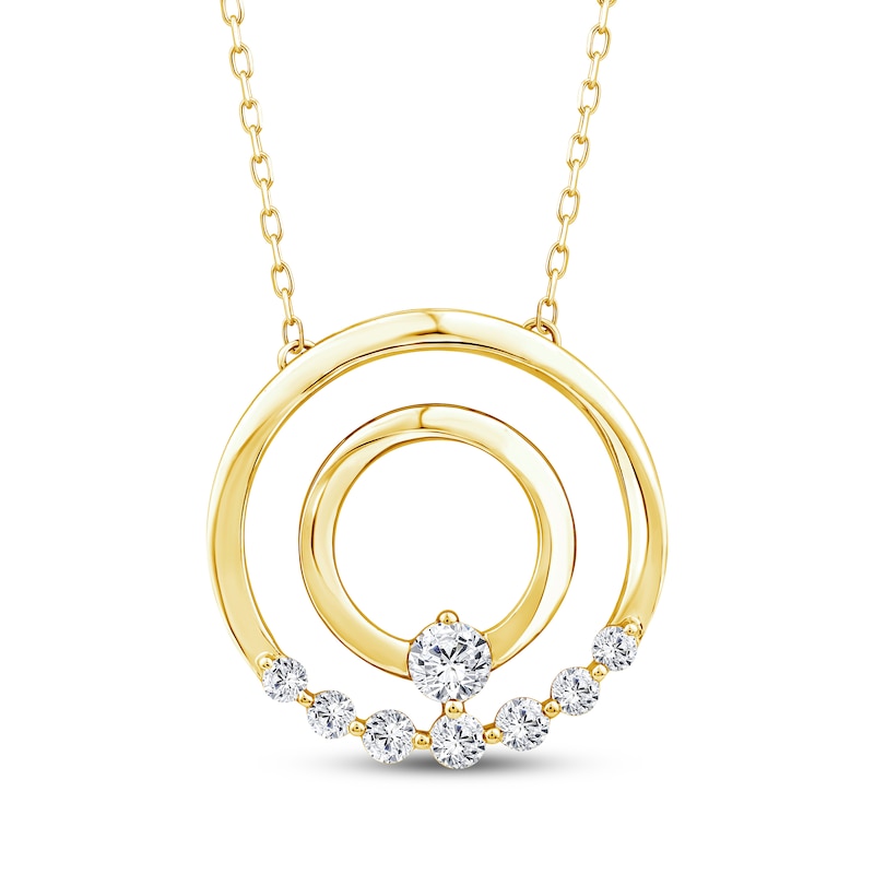 Main Image 1 of Mom + Me Lab-Grown Diamond Eight-Stone Double Circle Hoop Necklace 1/2 ct tw 10K Yellow Gold 18"