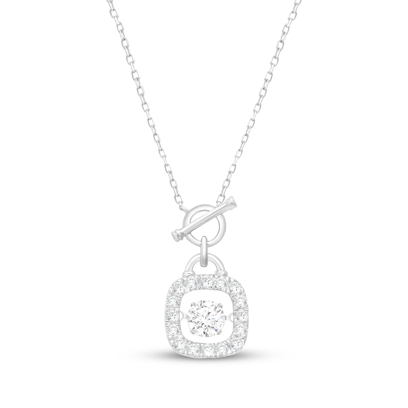 Main Image 1 of Unstoppable Love Lab-Grown Diamond Cushion Frame Toggle Necklace 1/2 ct tw 10K White Gold 19"