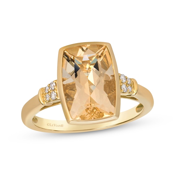 Le Vian Cushion-Cut Natural Honey Quartz Ring 1/20 ct tw Diamonds 14K Honey Gold