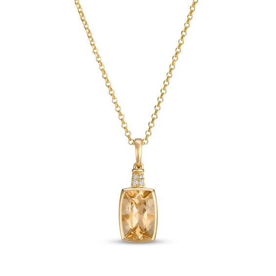 Le Vian Cushion-Cut Natural Honey Quartz & Diamond Accent Necklace 14K Honey Gold 19"