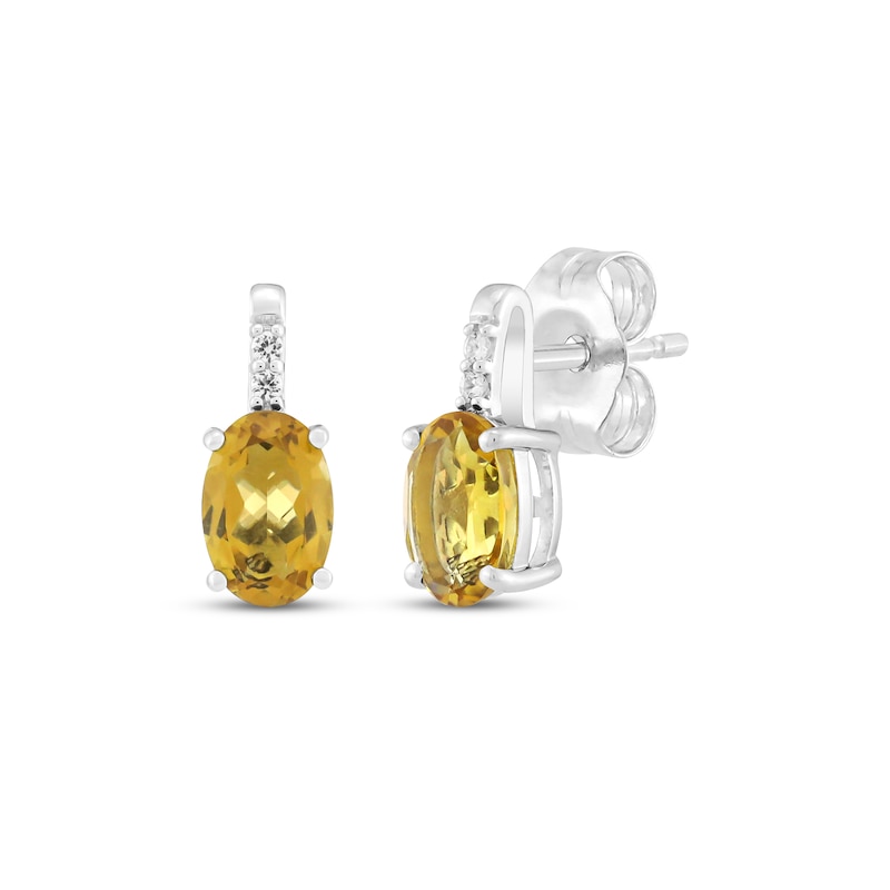 Main Image 1 of Oval-Cut Natural Citrine & White Lab-Created Sapphire Stud Earrings Sterling Silver