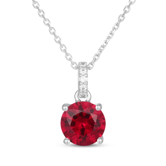 Lab-Created Ruby & White Lab-Created Sapphire Necklace Sterling Silver 18"