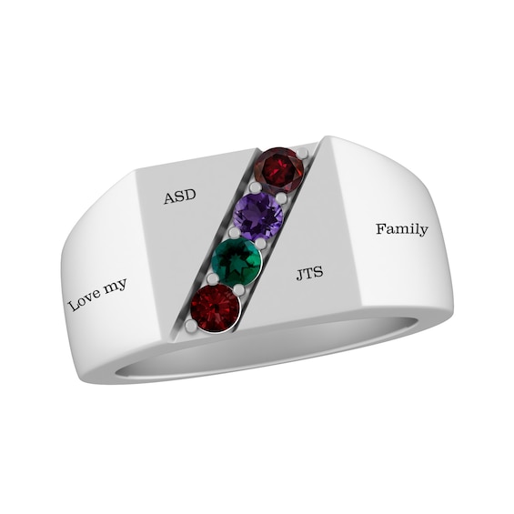 Men's Birthstone Family & Mother's Ring (4 Stones and Lines)