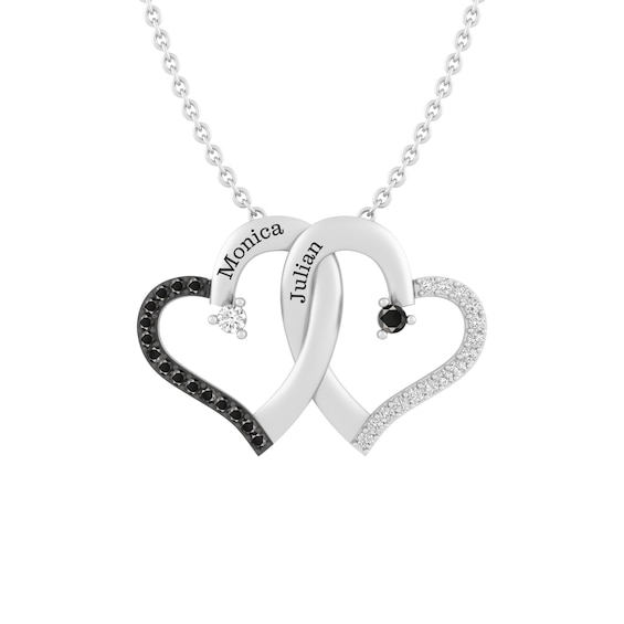 1/8 ct tw Black & White Diamond Heart Necklace (2 Lines)