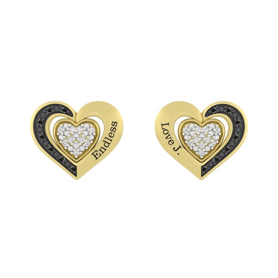 1/10 ct tw Black & White Diamond Heart Earrings (2 Lines)