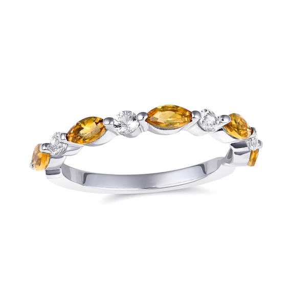 Marquise and Round Birthstone Stackable Ring (2 Stones)