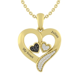 1/10 ct tw Black & White Diamond Heart Necklace (2 Lines)