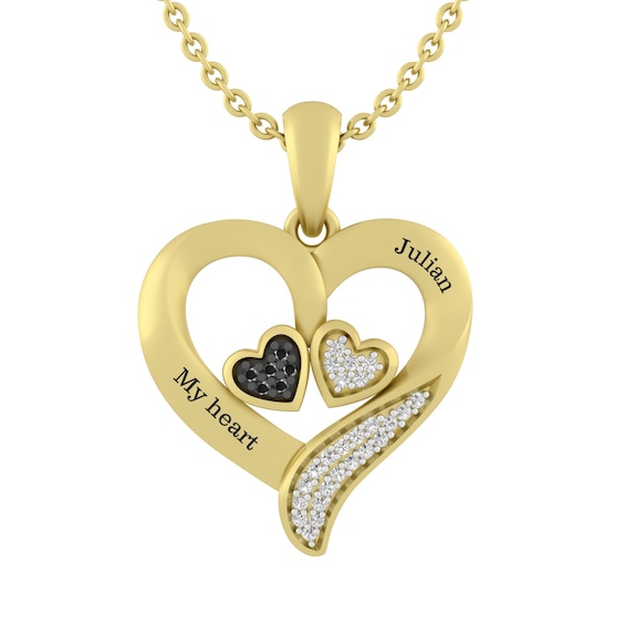 1/ ct tw Black & White Diamond Heart Necklace (2 Lines