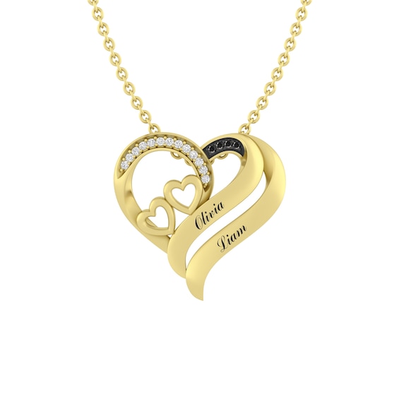 1/20 Ct. tw Black & White Diamond Hearts Necklace