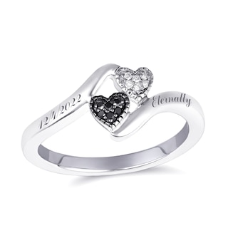 Black and White Diamond Hearts Promise Ring (2 Lines)