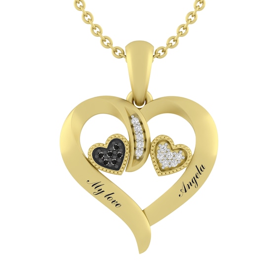 1/20 Ct. tw Black & White Diamond Hearts Necklace