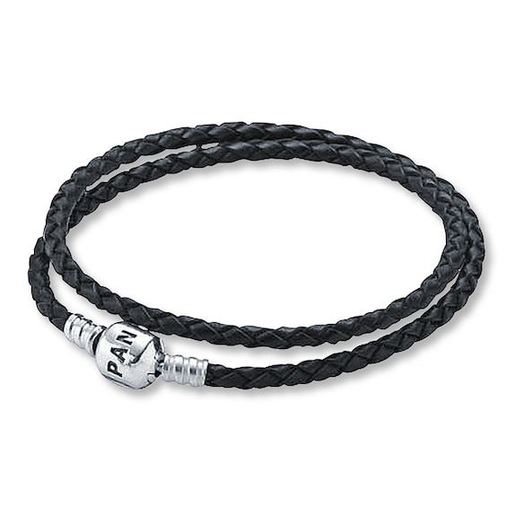 Silver leather bracelet, double, black Bracelet 41 cm 590745CBK-D3