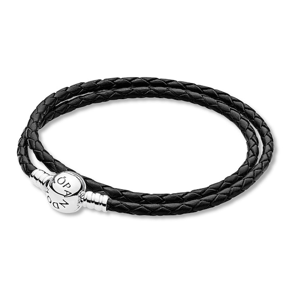 Silver leather bracelet, double, black Bracelet 38 cm 590745CBK-D2