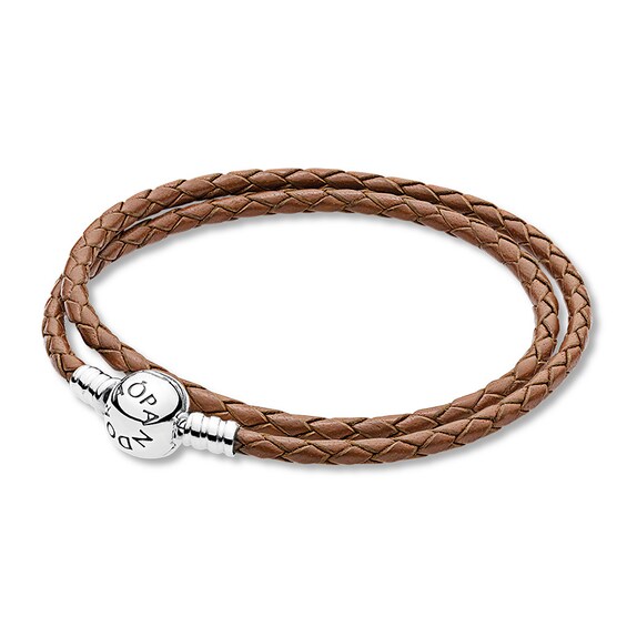 PANDORA 16.1" Bracelet Brown Leather Sterling Silver Kay