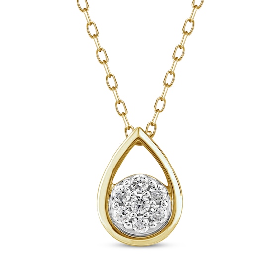Multi-Diamond Center Teardrop Necklace 1/6 ct tw 10K Yellow Gold 18”