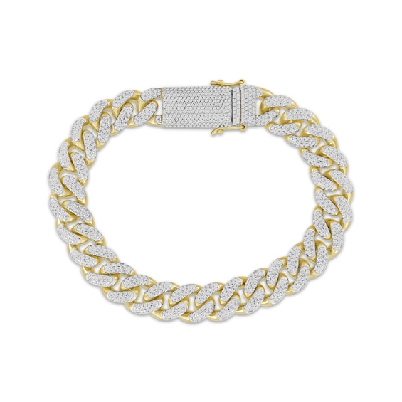 Men's Cuban Curb Chain Bracelet 2 ct tw Diamonds 10K Yellow Gold