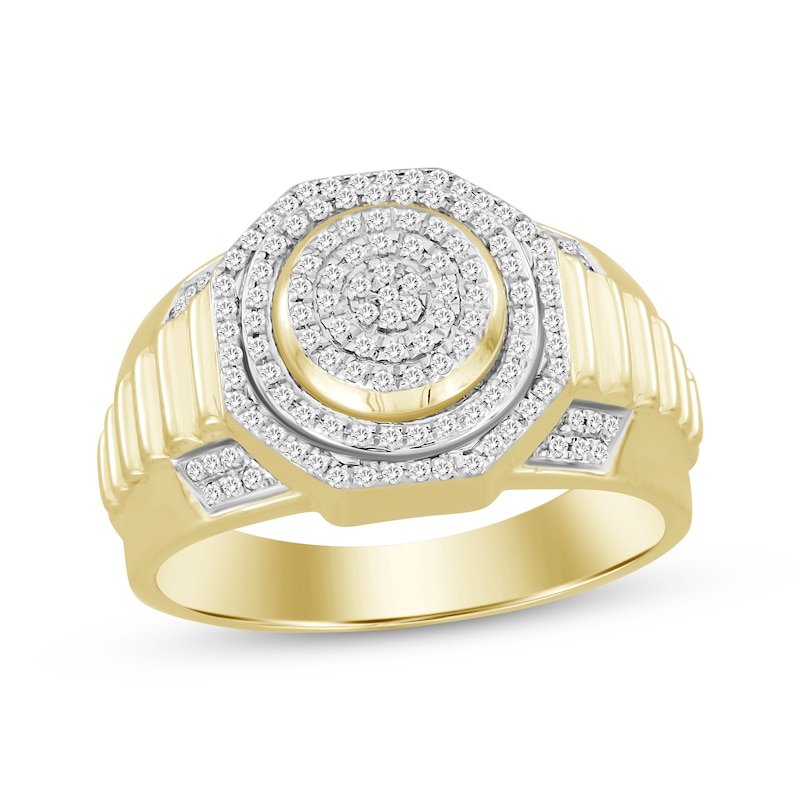 Main Image 1 of Men's Multi-Diamond Center Octagon Ring 1/4 ct tw 10K Yellow Gold