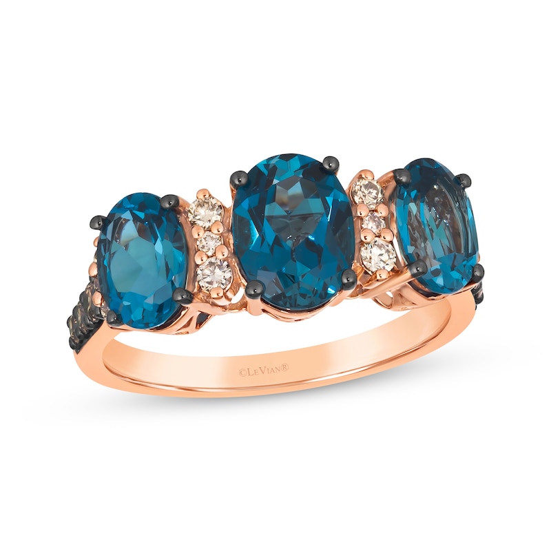 Le Vian Blue Topaz Ring 1/4 ct tw Diamonds 14K Strawberry Gold
