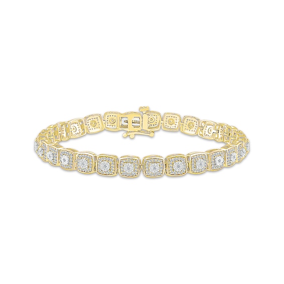 Diamond Cushion Link Bracelet 1 ct tw 10K Yellow Gold 7.25"