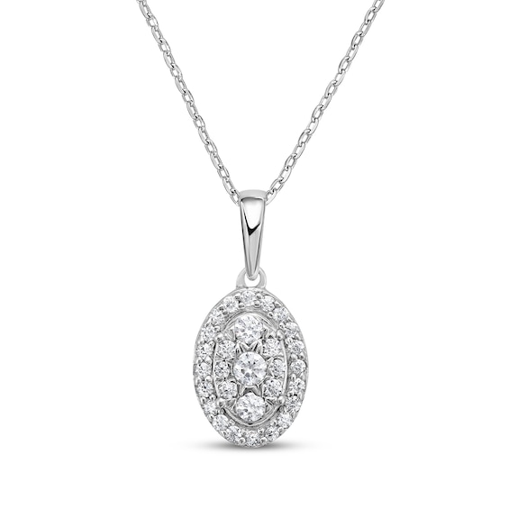 Multi-Diamond Oval-Shaped Necklace 1/4 ct tw 10K White Gold 18"