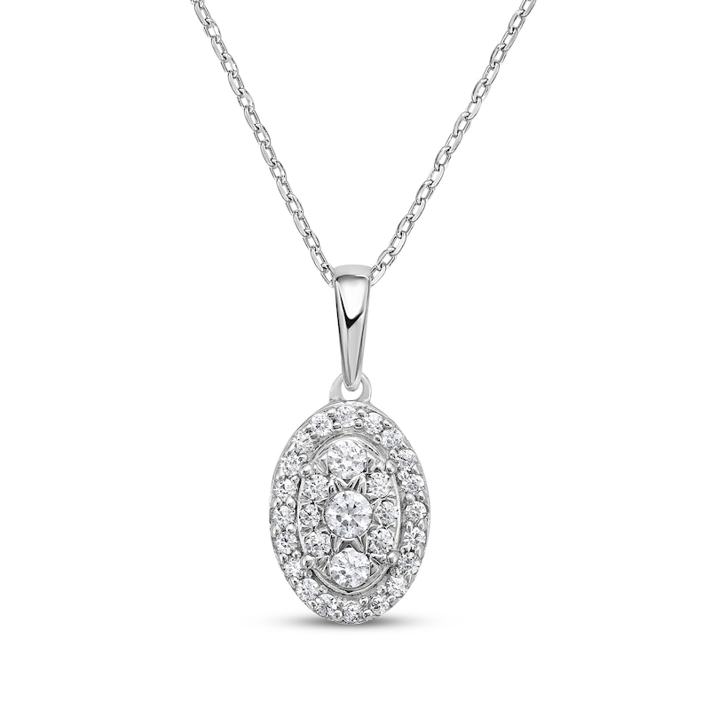 Main Image 1 of Multi-Diamond Oval-Shaped Necklace 1/4 ct tw 10K White Gold 18&quot;