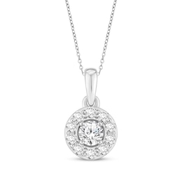 Diamond Halo Necklace 1/2 ct tw 10K White Gold 18"
