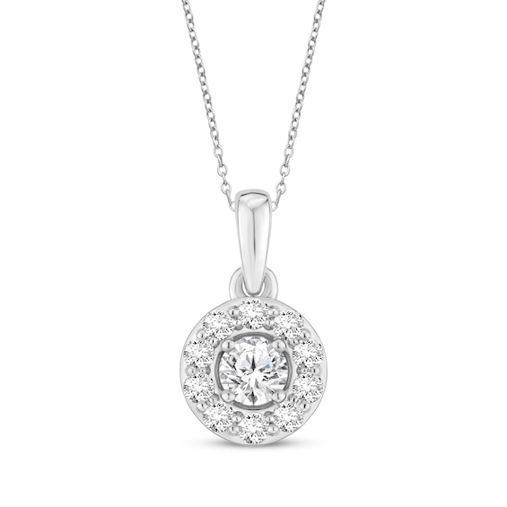 Diamond Halo Necklace 1/2 ct tw 10K White Gold 18"
