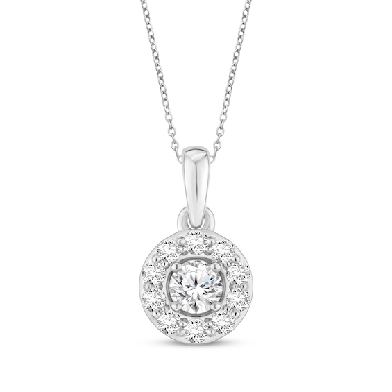 Diamond Halo Necklace 1/2 ct tw 10K White Gold 18"