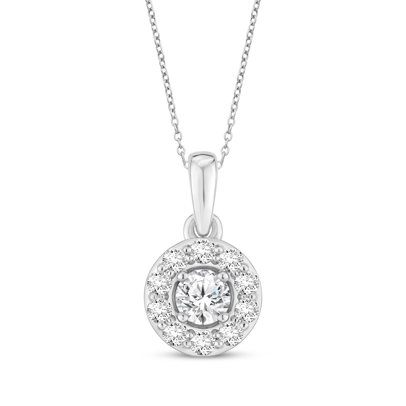 Main Image 1 of Diamond Halo Necklace 1/2 ct tw 10K White Gold 18&quot;
