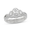 Thumbnail Image 1 of THE LEO Ideal Cut Diamond Oval & Round Three-Stone Halo Bridal Set 1-1/8 ct tw 14K White Gold