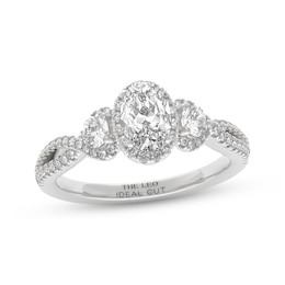 THE LEO Ideal Cut Diamond Oval Three-Stone Engagement Ring 1 ct tw 14K White Gold