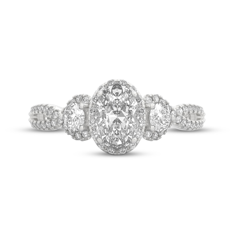 Main Image 3 of THE LEO Ideal Cut Diamond Oval Three-Stone Engagement Ring 1 ct tw 14K White Gold