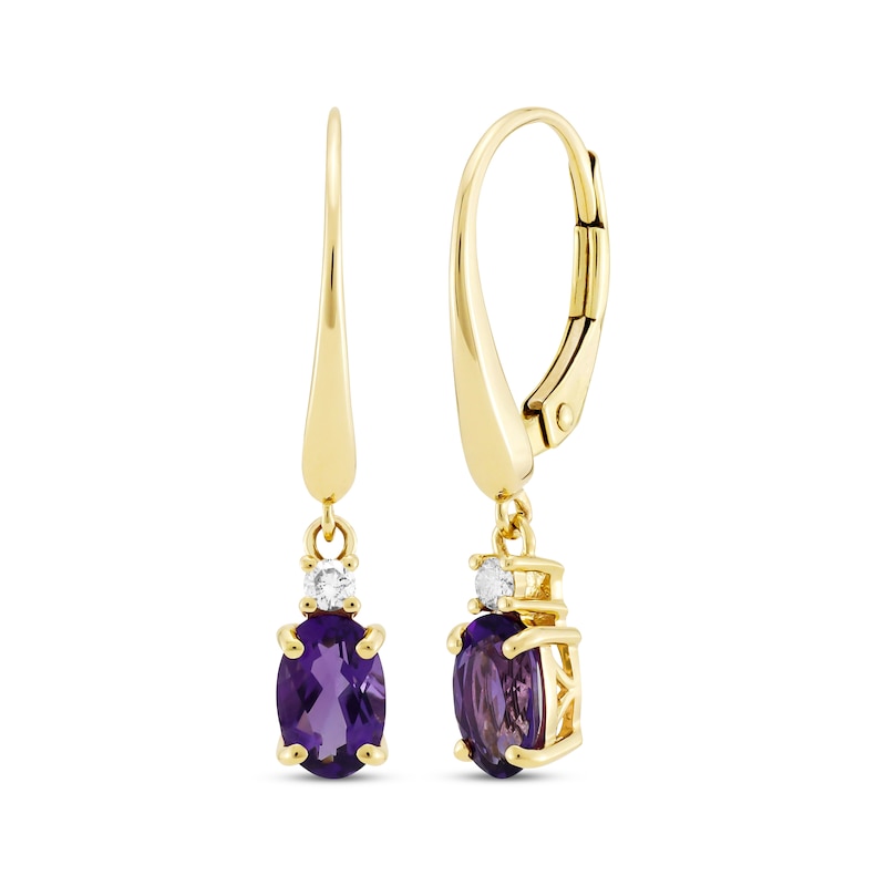 Oval-Cut Amethyst & Diamond Dangle Earrings 10K Yellow Gold