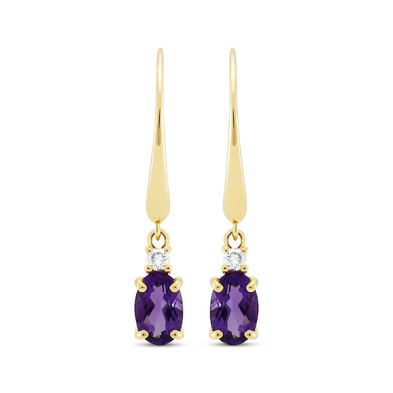 Main Image 2 of Oval-Cut Amethyst & Diamond Dangle Earrings 10K Yellow Gold