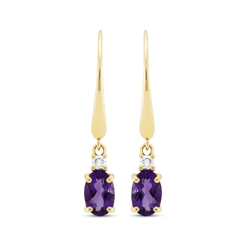 Oval-Cut Amethyst & Diamond Dangle Earrings 10K Yellow Gold